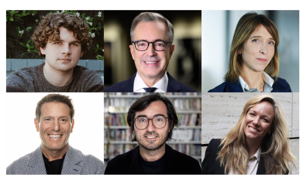 Invité·es du Zurich Summit dans le cadre du Zurich Film Festival 2026 – en haut, de g. à dr. : Kane Parsons, Bill Kramer, Elisabeth d’Arvieu ; en bas, de g. à dr. : Kevin Mayer, Efe Cakarel, Eline van der Velden.